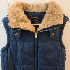Love Tree Blue Kids Puffer Vest with Faux Fur Collar